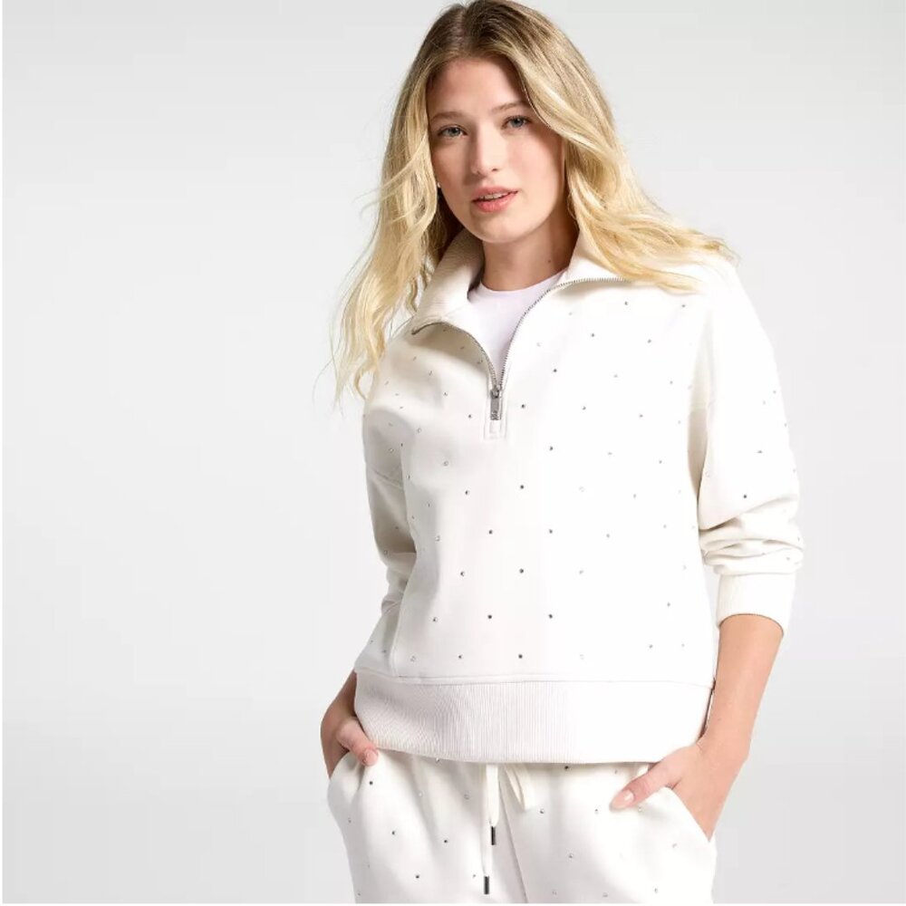 NWOT CALIA Women's Soft Scuba Mock Neck 1/4 Zip Cloud Cover